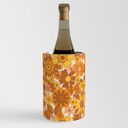 70s Retro Wallpaper Anna- Cream Orange Yellow Brown Wine Chiller