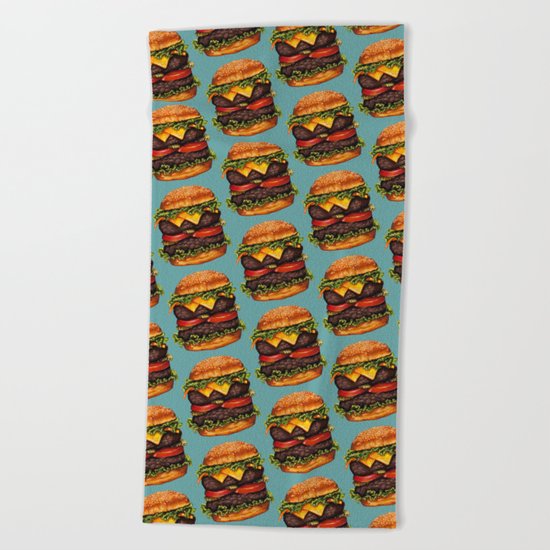 Double Cheeseburger Pattern Beach Towel