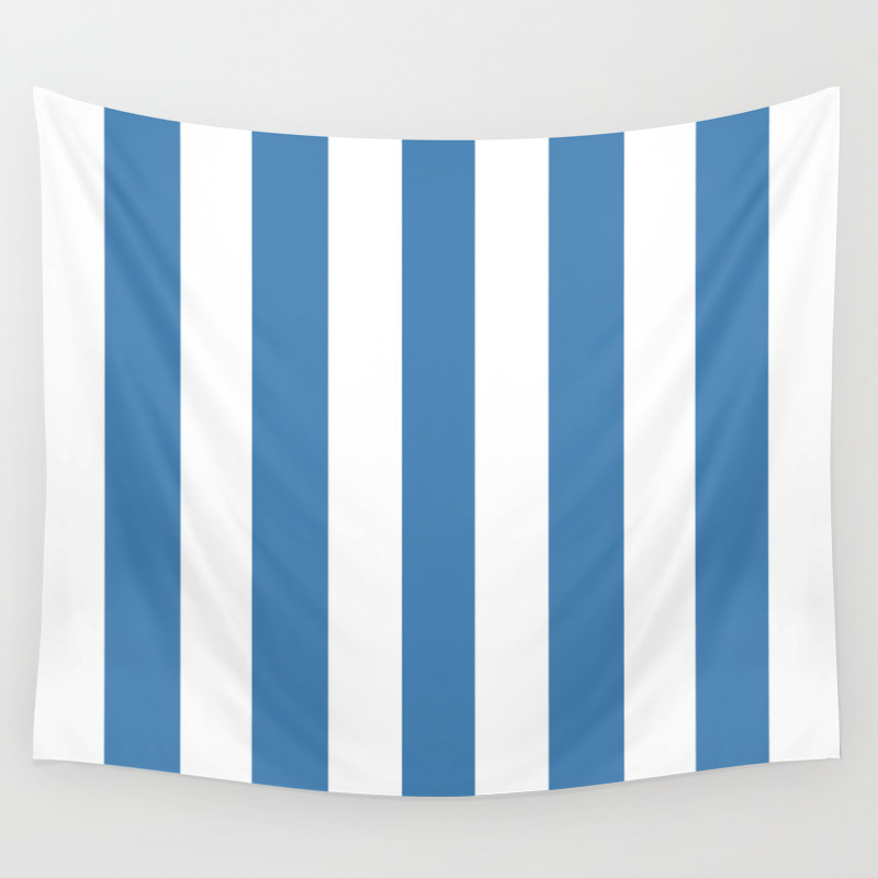 Steel Blue Solid Color White Vertical Lines Pattern Wall Tapestry By Makeitcolorful Society6