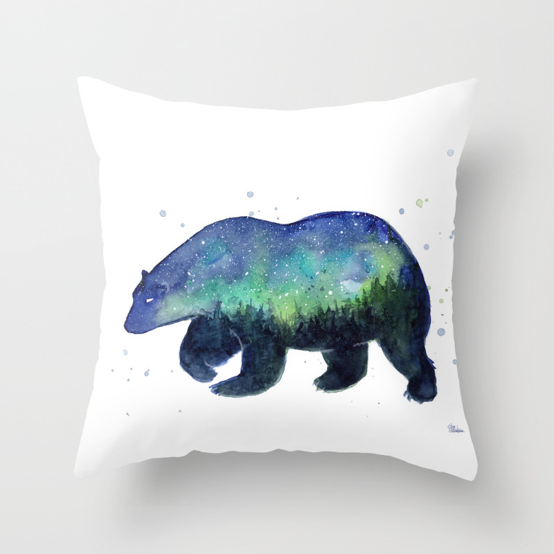 Polar Bear Silhouette With Northern Lights Galaxy Throw Pillow By