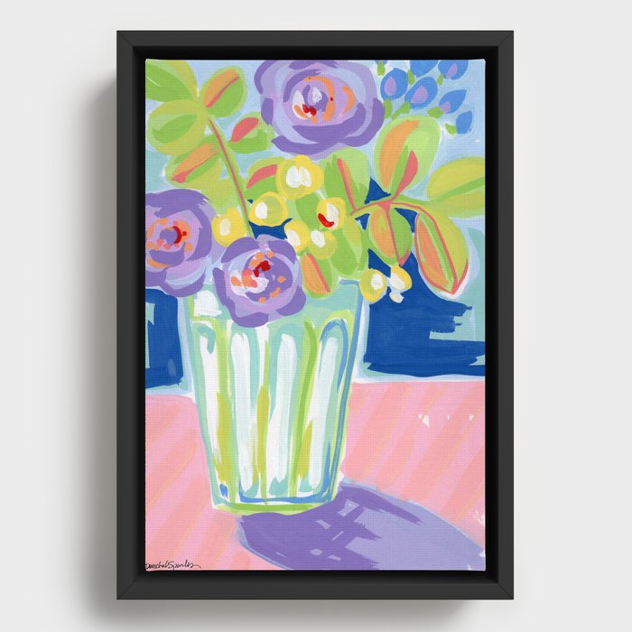 Blue Flowers in a Vase Framed Canvas