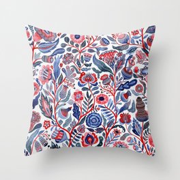 Botanical in red and blue Throw Pillow