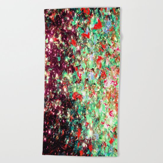 MISTLETOE NEBULA Colorful Festive Christmas Red Green Sparkle Galaxy Ombre Xmas Holidaze Abstract Beach Towel
