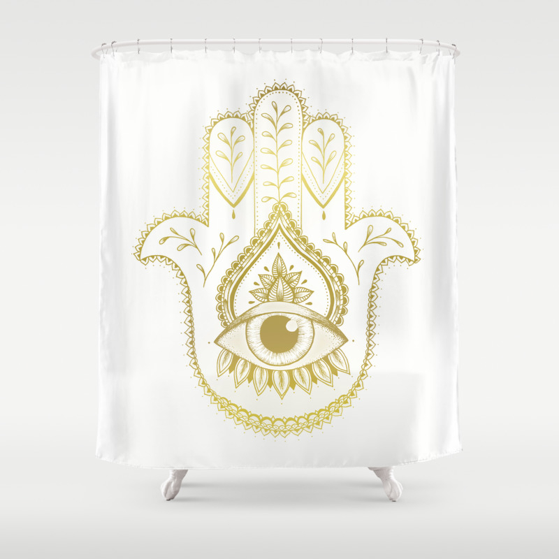 Hamsa Hand Gold Shower Curtain By, Hamsa Shower Curtain