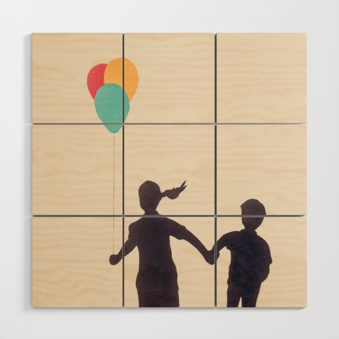Girl And Boy With Balloons Wood Wall Art