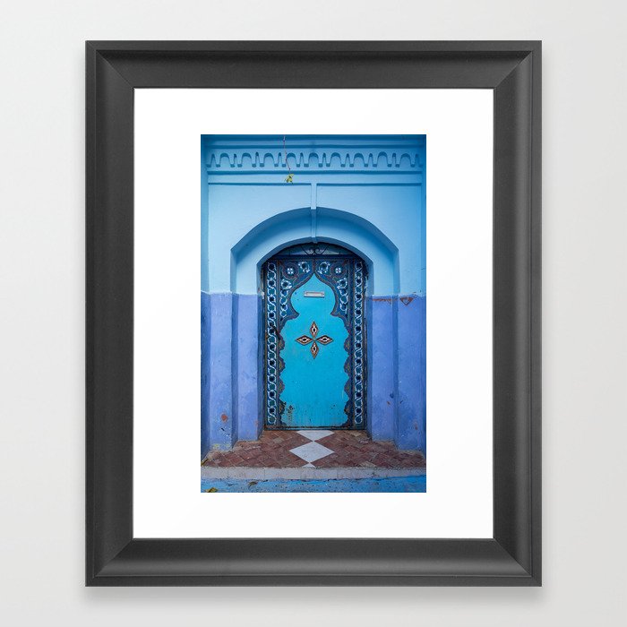 Blue Door in Chefchaouen, Morocco Framed Art Print