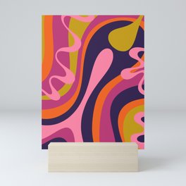 Dopamine Please - Trippy Retro Psychedelic Abstract Pattern Blue Orange Pink Avocado Lime Mini Art Print