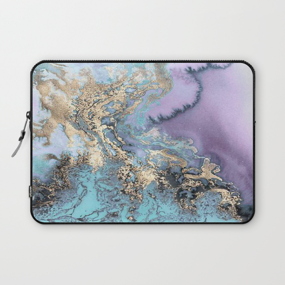 Gold Dreams Purple Blue Marble Laptop Sleeve by papermachedreamsphotography