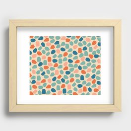 Ink Dot Mosaic Pattern in Muted Retro Teal Blush Orange Recessed Framed Print