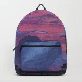 Sunrise behind Vesuvius, New Year Backpack | Sea, Purple, Travel, Twilight, Sky, Sunset, Summer, Volcano, Vesuvio, Italy 