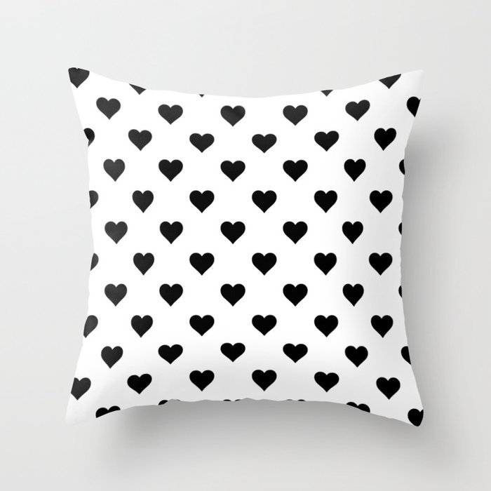 Simple Monochrome Hearts Pattern - Black On White Throw Pillow
