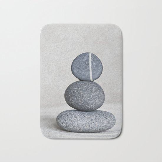 Zen cairn pebble stone balance grey Bath Mat
