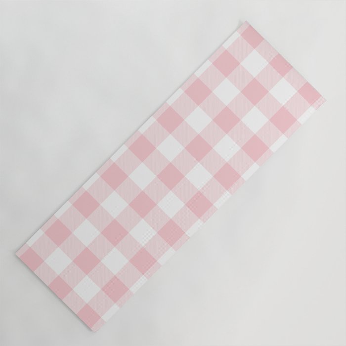 Large Valentine Soft Blush Pink and White Buffalo Check Plaid Yoga Mat