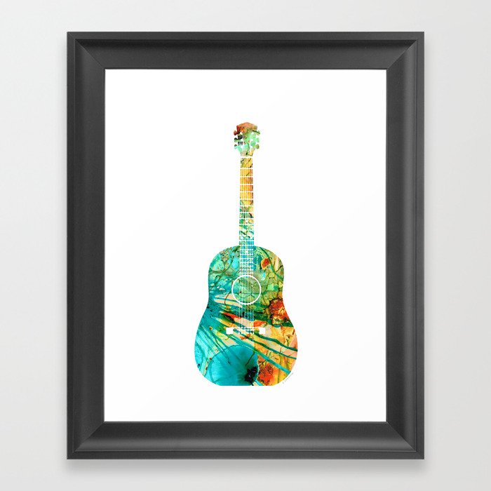 Acoustic Guitar 2 - Colorful Abstract Musical Instrument Framed Art Print