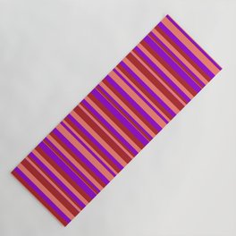 [ Thumbnail: Dark Violet, Salmon & Red Colored Stripes/Lines Pattern Yoga Mat ]