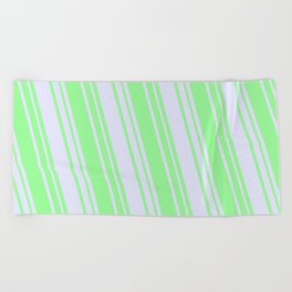[ Thumbnail: Green & Lavender Colored Striped/Lined Pattern Beach Towel ]