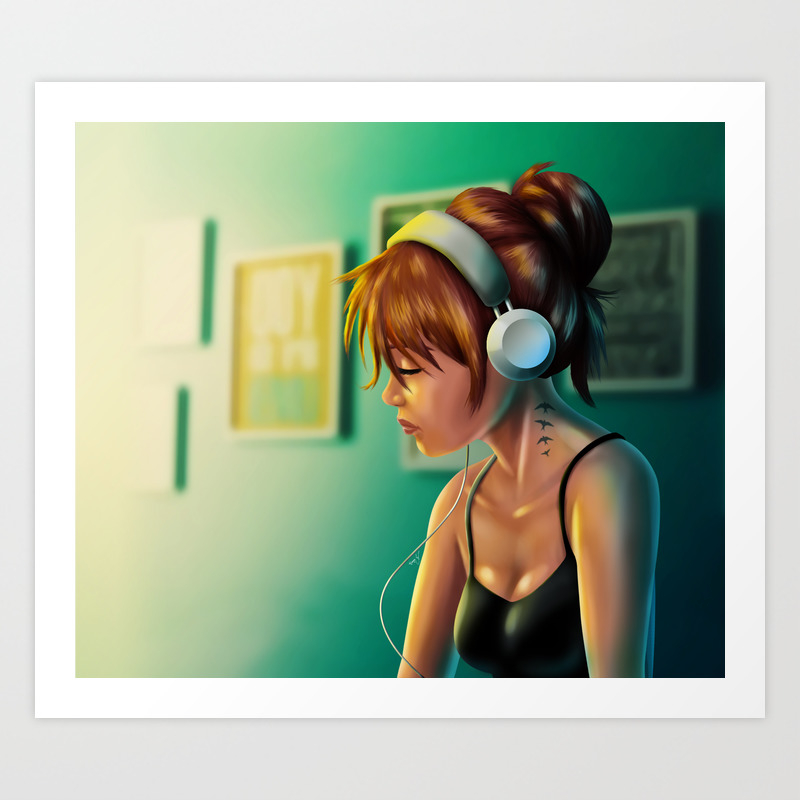 Girl With Headphone Art Print By Thiagox Society6