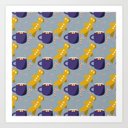 Hot chocolate with cookies on light blue Art Print