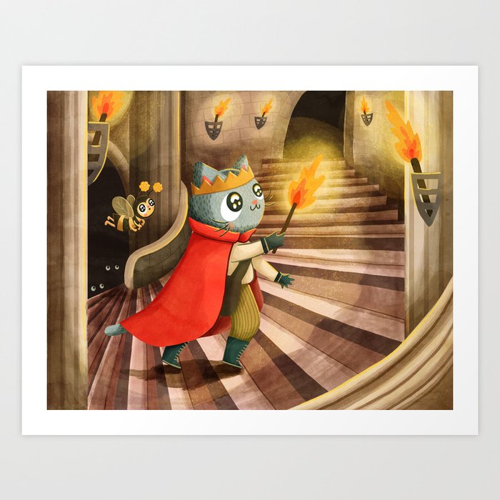Cat and Bee Castle Quest Art Print