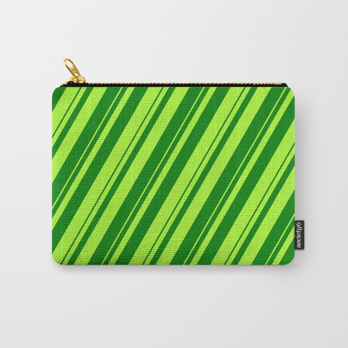 Light Green & Green Colored Striped Pattern Carry-All Pouch