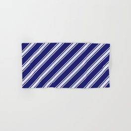 [ Thumbnail: Midnight Blue and Lavender Colored Striped Pattern Hand & Bath Towel ]