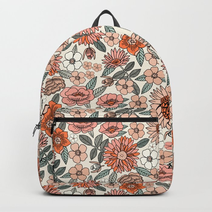 70s flowers - 70s, retro, spring, floral, florals, floral pattern, retro flowers, boho, hippie, earthy, muted Backpack