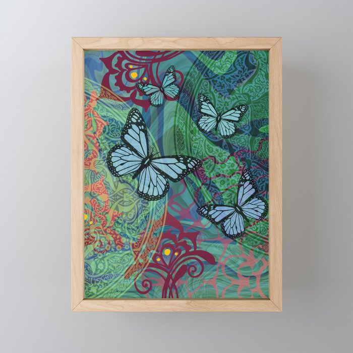 Mandala Butterfly marbled watercolor Graphic Framed Mini Art Print