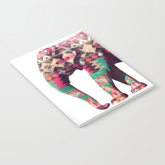 Whimsical Aztec Elephant Pink Turquoise Geometric Notebook