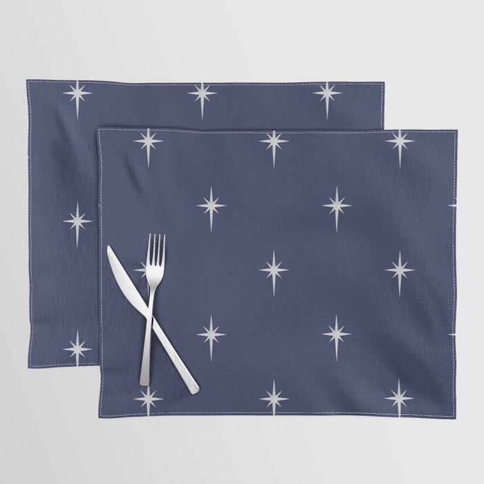 Large Christmas Faux Silver Foil Star in Midnight Blue Placemat