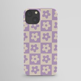 90s flower checkers_cream and lilac iPhone Case
