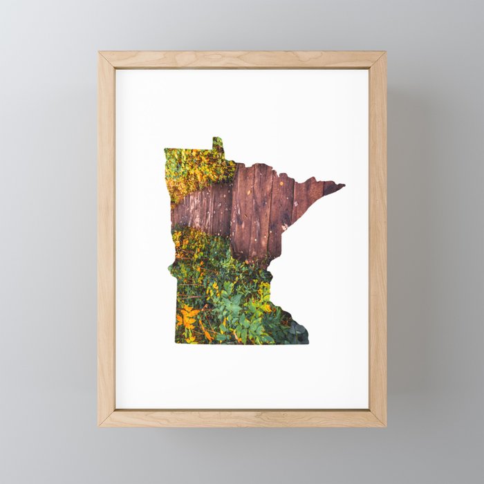 Minnesota Map | Autumn Forest and Texture Framed Mini Art Print