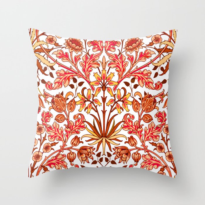 William Morris Hyacinth Print, Orange and Rust Throw Pillow