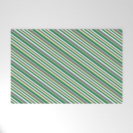[ Thumbnail: Grey, Pale Goldenrod, Sea Green, and Light Cyan Colored Lines Pattern Welcome Mat ]