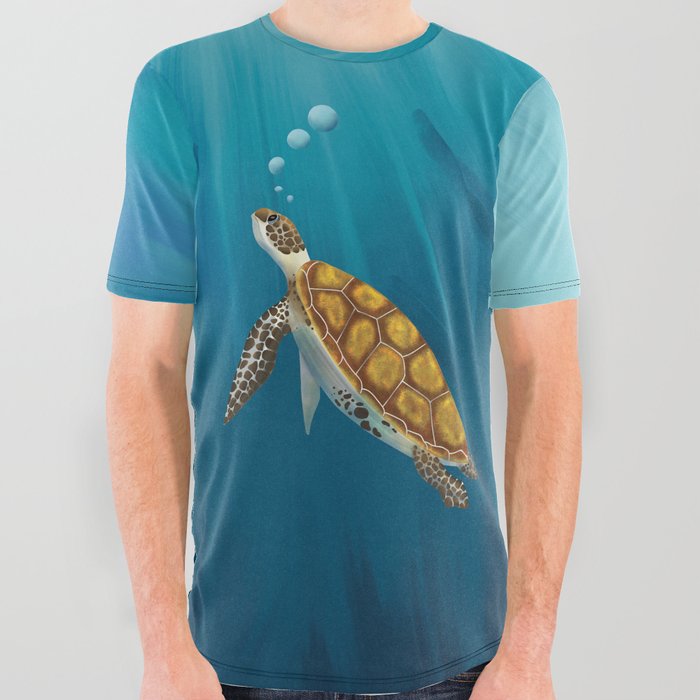Sea turtle swimming in the ocean All Over Graphic Tee