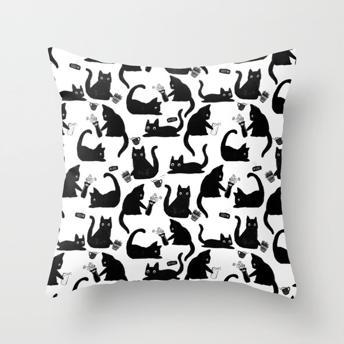 Bad Cats Knocking Stuff Over Throw Pillow