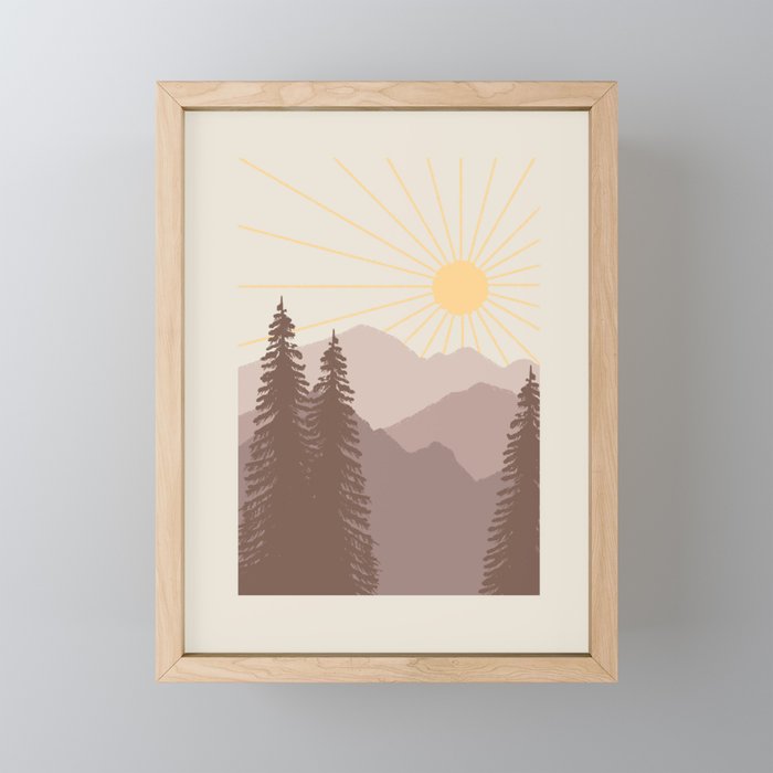 Sunny Mountain Morning in lavender Framed Mini Art Print