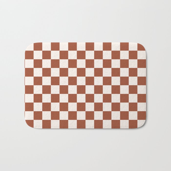 Check Rust Checkered Checkerboard Geometric Earth Tones Terracotta Modern Minimal Chocolate Pattern Bath Mat