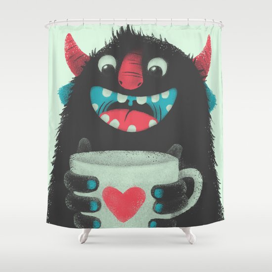 Demon with a cup of coffee Shower Curtain