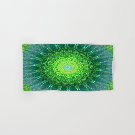 Glowing Green Ribbon Kaleidoscope Hand & Bath Towel