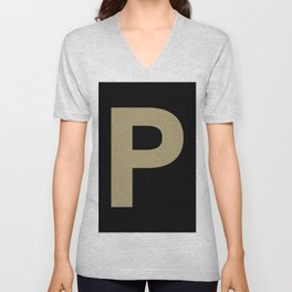 Letter P (Sand & Black) V Neck T Shirt