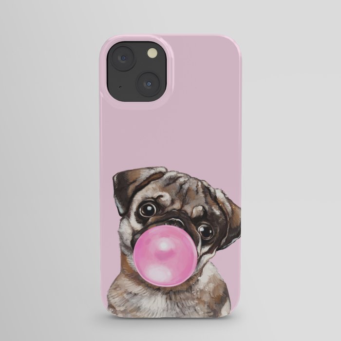 Pug with Pink Bubble Gum iPhone Case