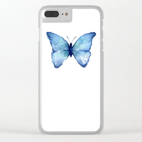 Blue Butterfly Watercolor Clear iPhone Case