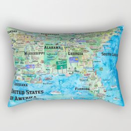 USA Southern States Travel Poster Map Florida Louisiana Mississippi Arkansas Carolinas Georgia Rectangular Pillow
