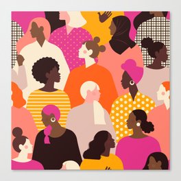 Female diverse faces pink Canvas Print