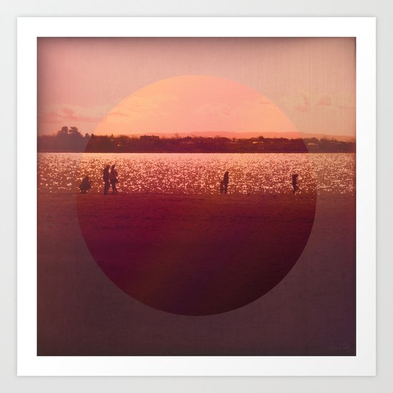 Vintage Coral Sunset, Winter Beach Art Print