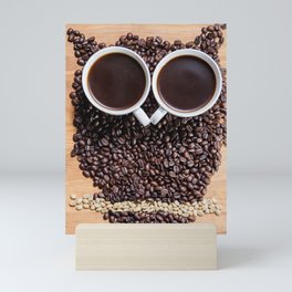 Owl made of coffee beans brown floor Mini Art Print