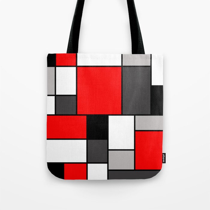 Red Black and Grey squares Tote Bag