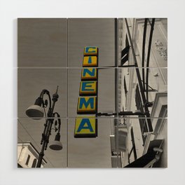 Yellow Cinema Sign in Bordighera Black and White Photography Wood Wall Art