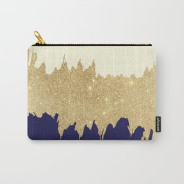 Navy blue ivory faux gold glitter brushstrokes Carry-All Pouch