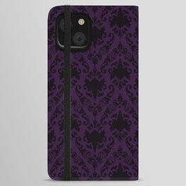 Aubergine and Black Damask iPhone Wallet Case